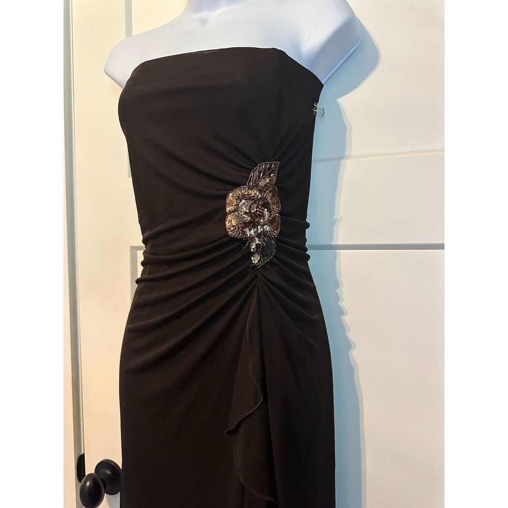 y2k Brown Strapless Asymmetrical Hem Dress w/Sequin accent and Rouching at Waist